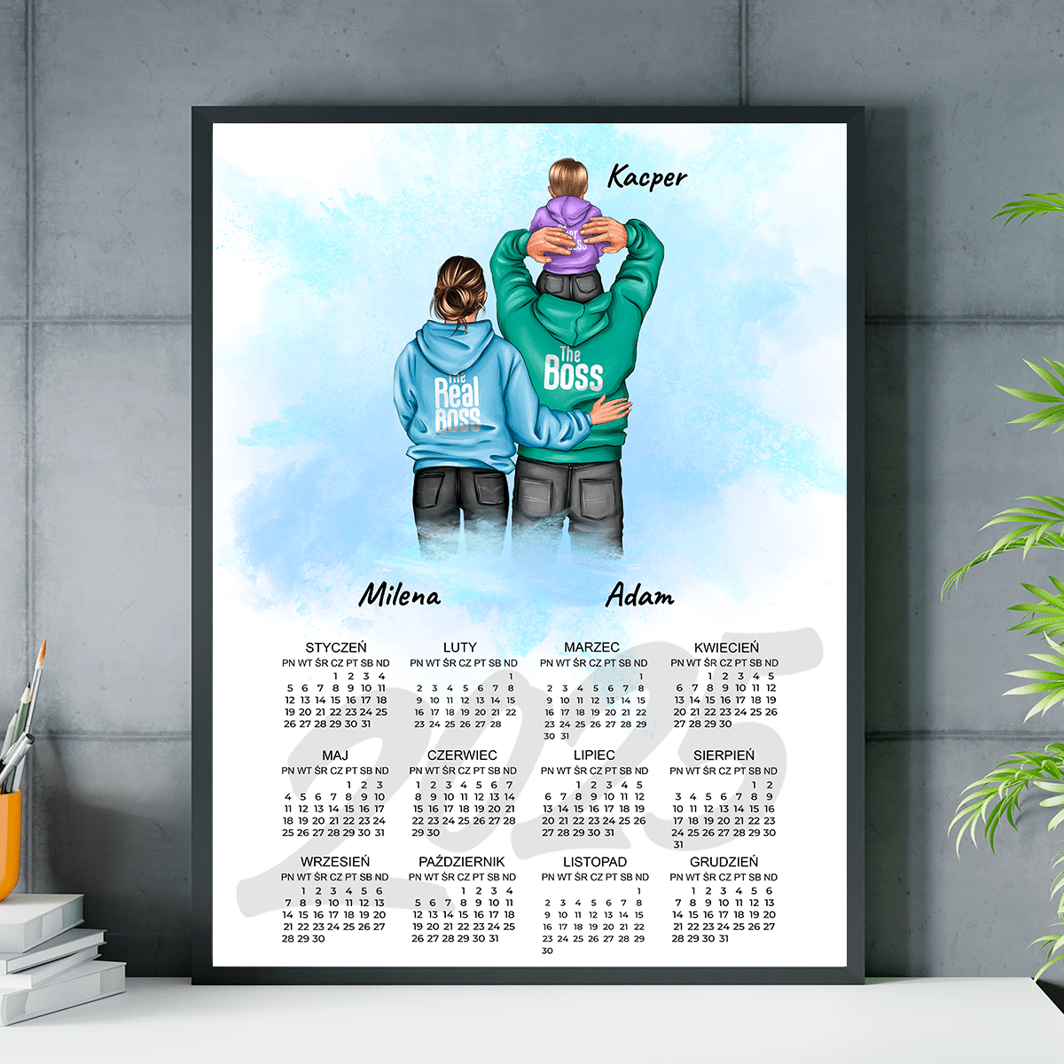 Clipart rodziny + kalendarz - plakat, spersonalizowany prezent dla rodziców - Adamell.pl