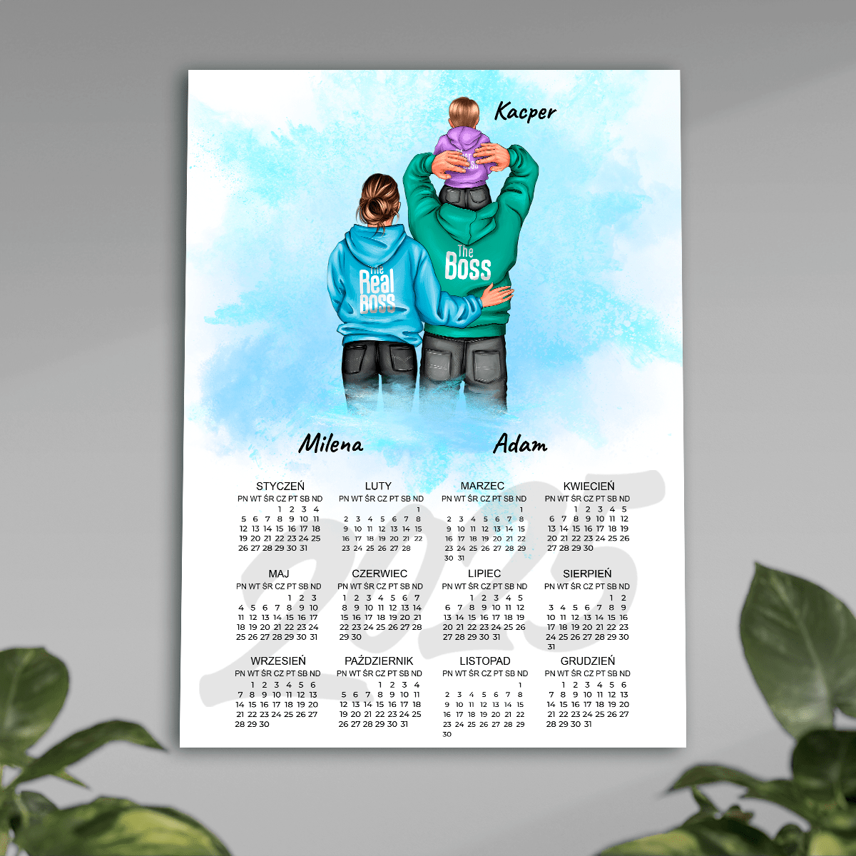 Clipart rodziny + kalendarz - plakat, spersonalizowany prezent dla rodziców - Adamell.pl
