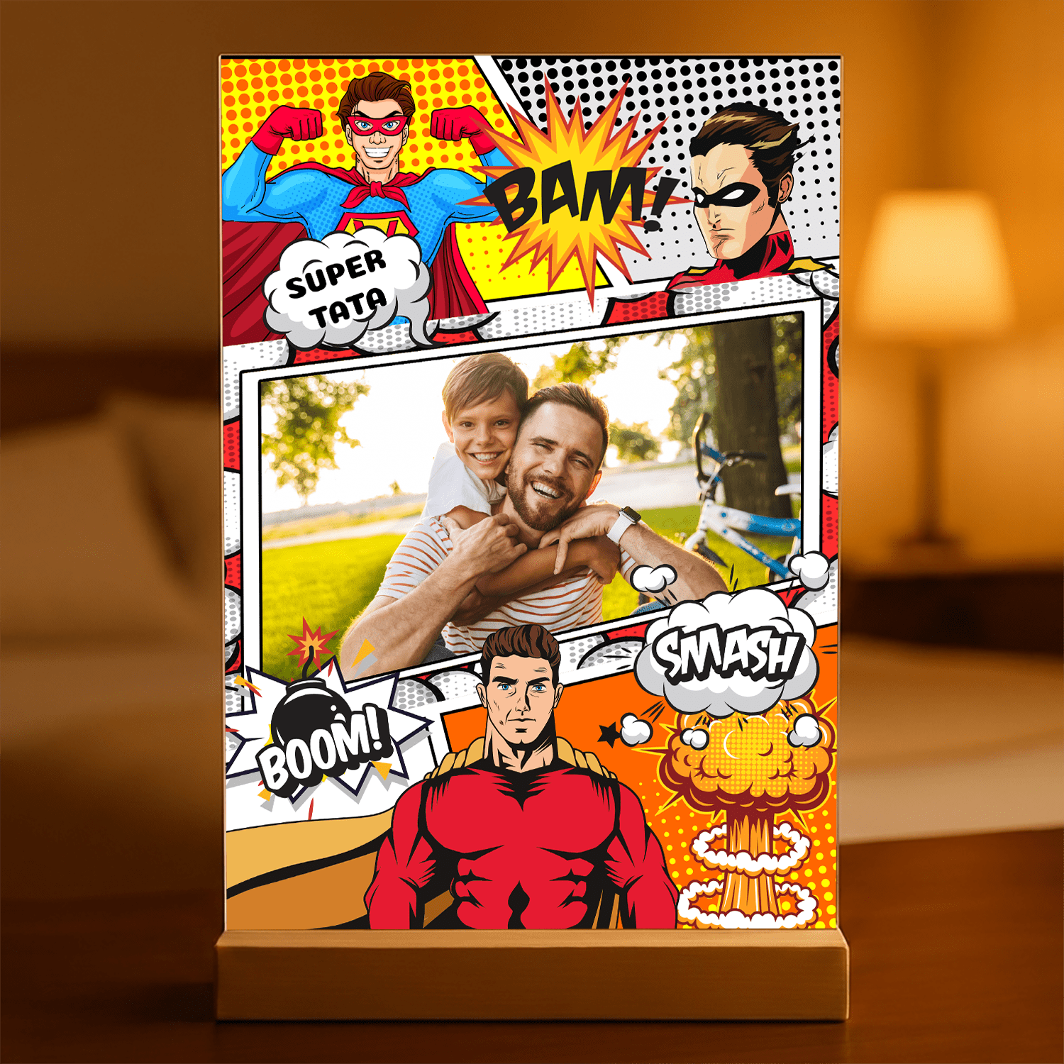 Comics mój tata - Druk na szkle, spersonalizowany prezent dla taty - Adamell.pl