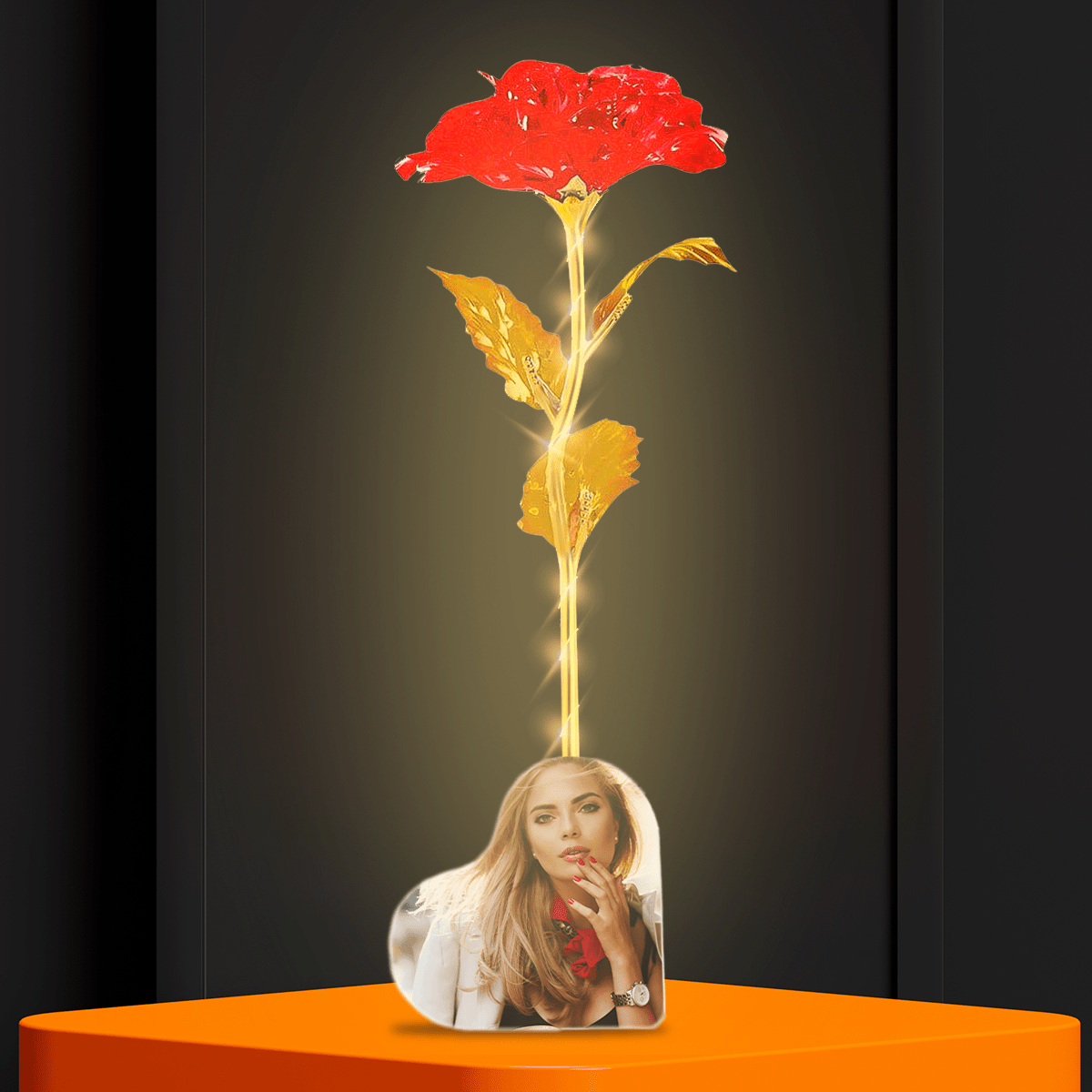 Czerwona róża wieczna LED ze spersonalizowanym nadrukiem + GRATISY - Adamell.pl