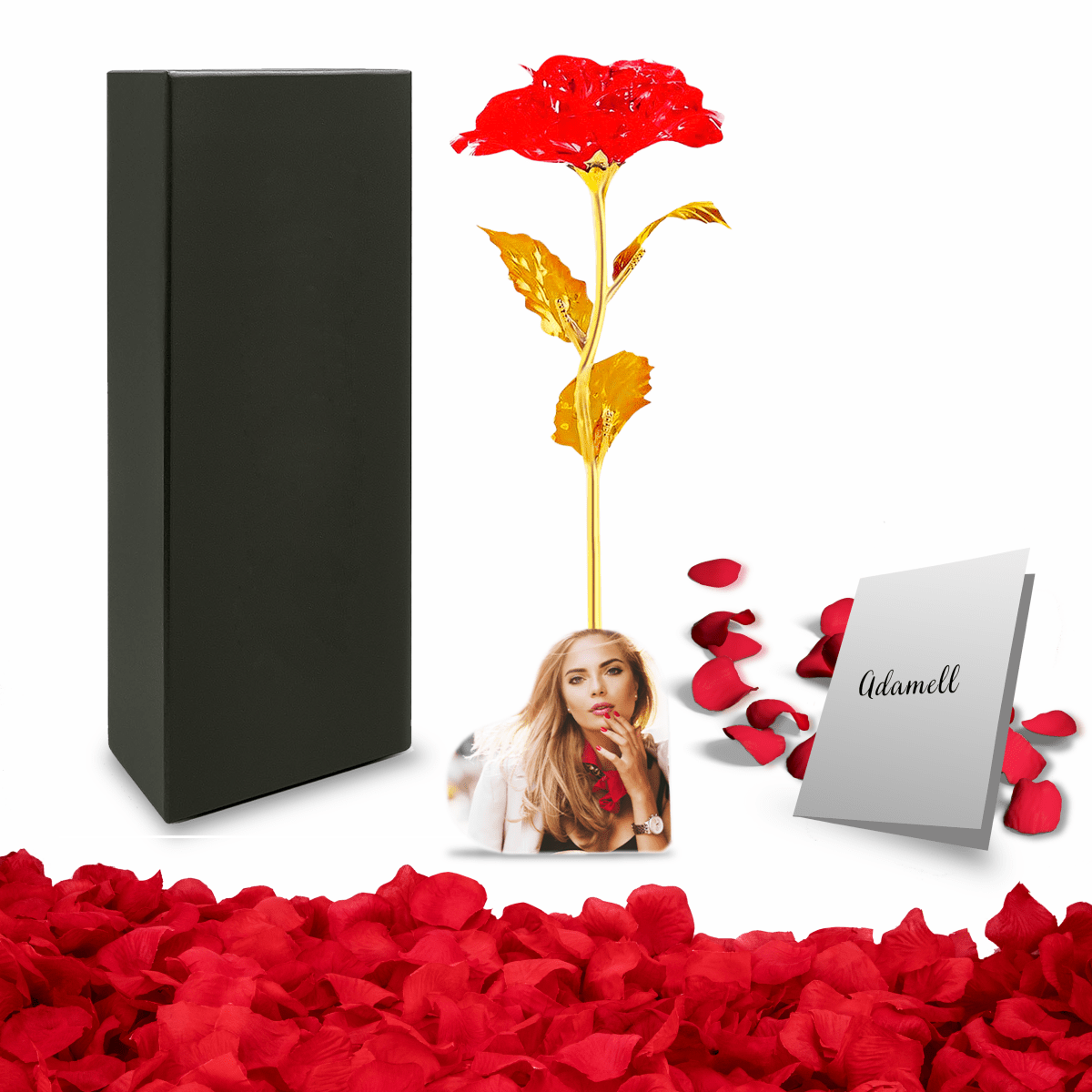 Czerwona róża wieczna LED ze spersonalizowanym nadrukiem + GRATISY - Adamell.pl