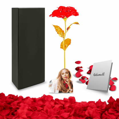 Czerwona róża wieczna LED ze spersonalizowanym nadrukiem + GRATISY - Adamell.pl