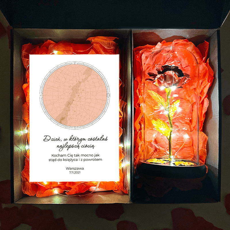 Czerwona wieczna róża + druk na szkle CIOCIA box 2 w 1 - zestaw prezentowy, spersonalizowany prezent dla cioci - Adamell.pl