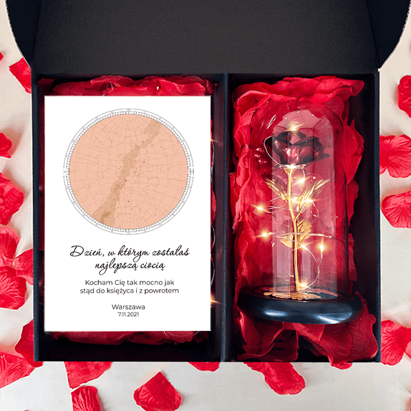Czerwona wieczna róża + druk na szkle CIOCIA box 2 w 1 - zestaw prezentowy, spersonalizowany prezent dla cioci - Adamell.pl