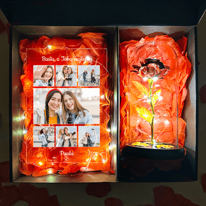 Czerwona wieczna róża + druk na szkle PRZYJACIÓŁKA box 2 w 1 - zestaw prezentowy box, spersonalizowany prezent dla przyjaciółki - Adamell.pl