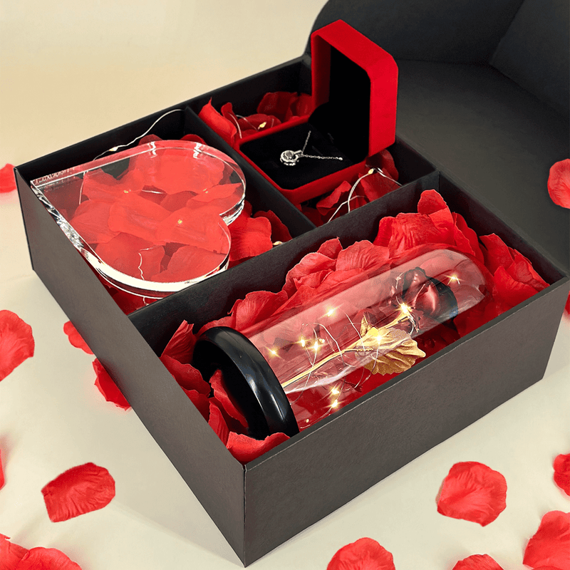 Czerwona wieczna róża + serce DLA BABCI + wisiorek box 3 w 1 - zestaw prezentowy, spersonalizowany prezent dla babci - Adamell.pl