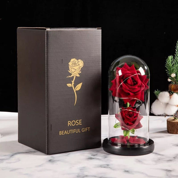 Czerwony zestaw wieczna róża w szkle + GRATISY | Prezent na święta, dla mamy, na walentynki, dla dziewczyny, kobiety, dla niej, na urodziny - Adamell.pl