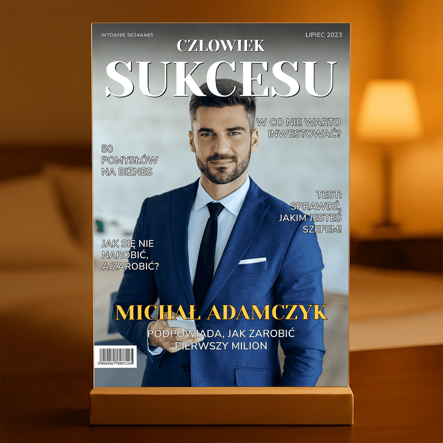 Człowiek sukcesu - Druk na szkle, spersonalizowany prezent dla niego - Adamell.pl