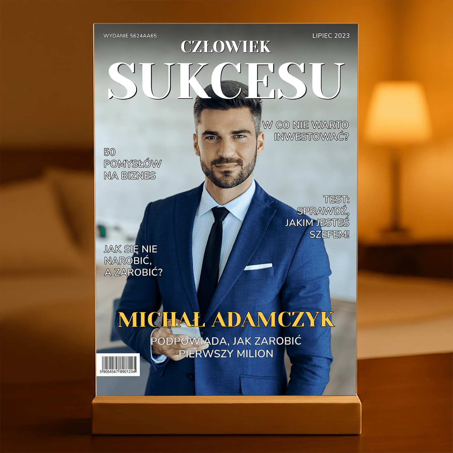 Człowiek sukcesu - Druk na szkle, spersonalizowany prezent dla niego - Adamell.pl