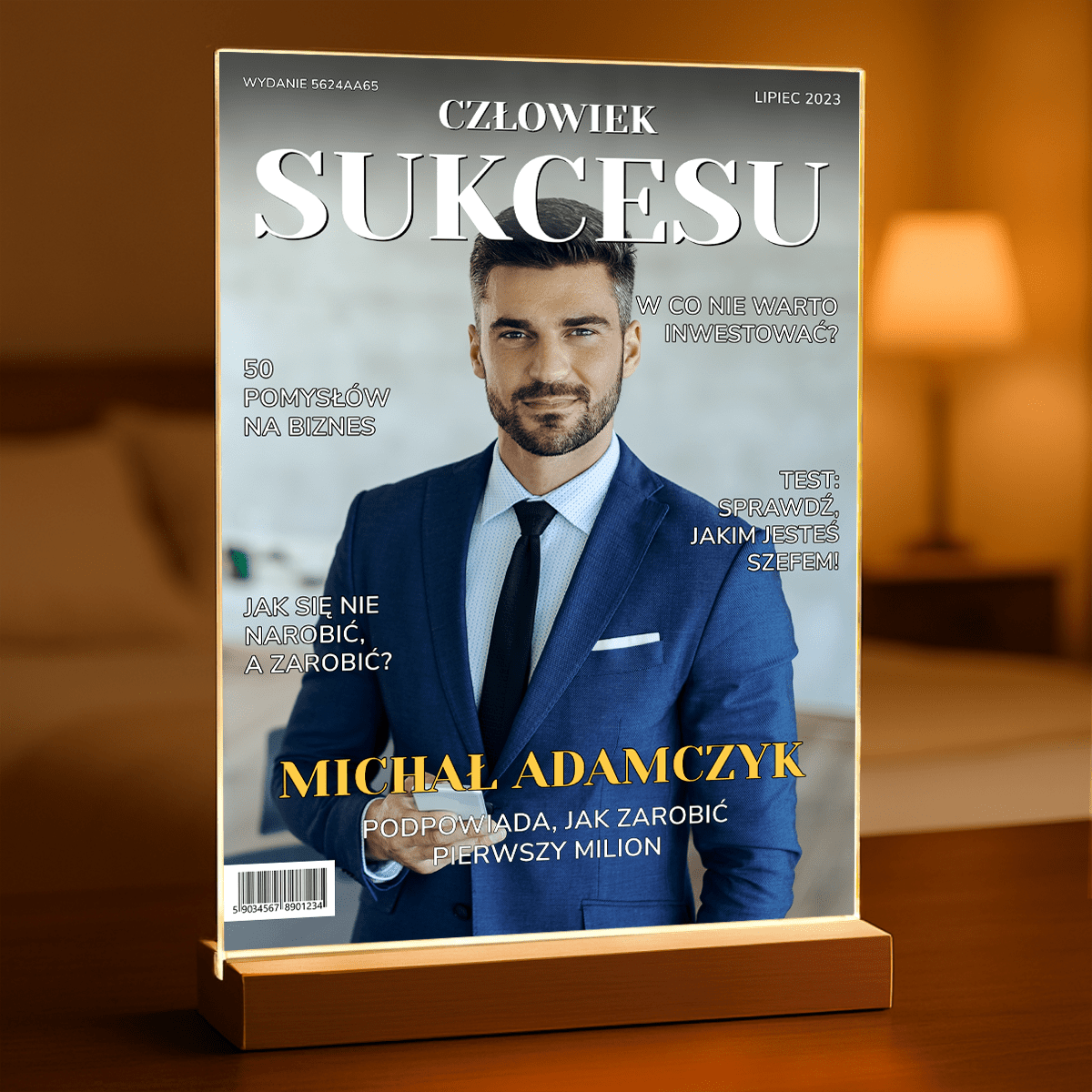 Człowiek sukcesu - Druk na szkle, spersonalizowany prezent dla niego - Adamell.pl