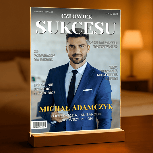 Człowiek sukcesu - Druk na szkle, spersonalizowany prezent dla niego - Adamell.pl