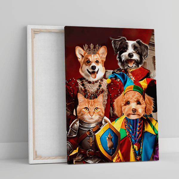 Cztery królewskie pupile - druk na płótnie, spersonalizowany prezent dla miłośników psów - Adamell.pl