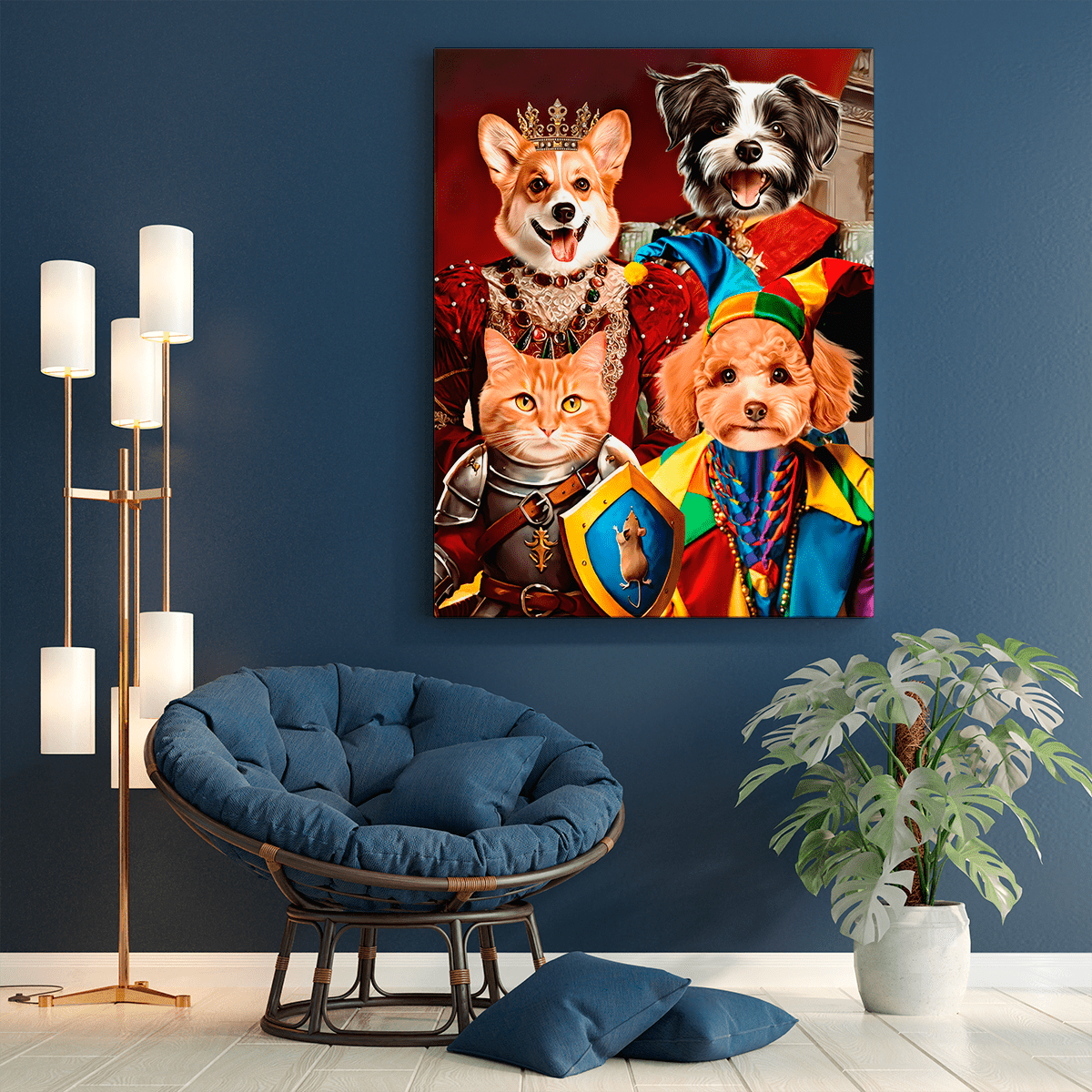 Cztery królewskie pupile - druk na płótnie, spersonalizowany prezent dla miłośników psów - Adamell.pl