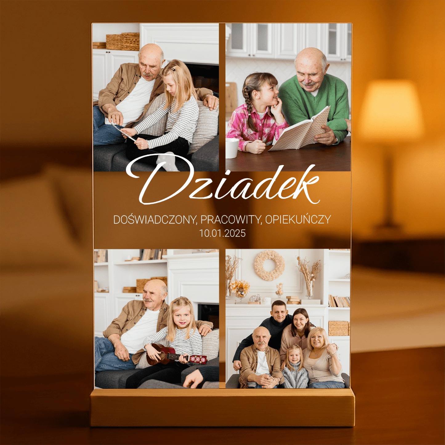 Cztery zdjęcia z dziadkiem - Druk na szkle, spersonalizowany prezent dla dziadka - Adamell.pl