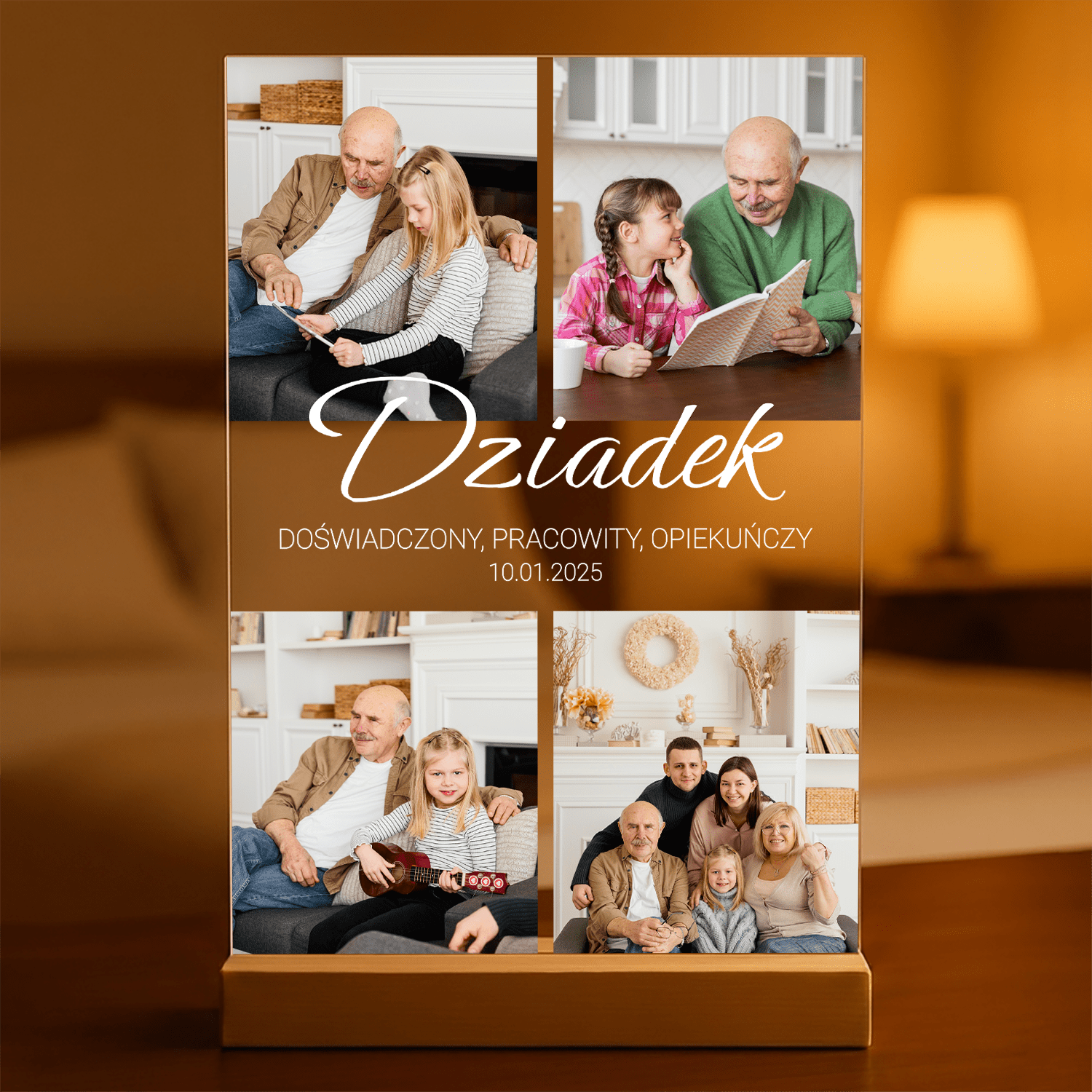 Cztery zdjęcia z dziadkiem - Druk na szkle, spersonalizowany prezent dla dziadka - Adamell.pl