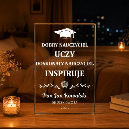 Dla inspirującego nauczyciela - Druk na szkle, spersonalizowany prezent dla nauczyciela - Adamell.pl