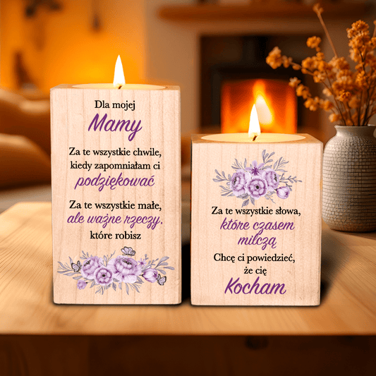 Dla mojej mamy - 2 x Drewniany świecznik, spersonalizowany prezent dla mamy - Adamell.pl