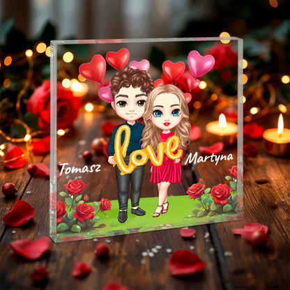On & Ona Clipart - Druk na kwadratowym szkle, spersonalizowany prezent dla pary