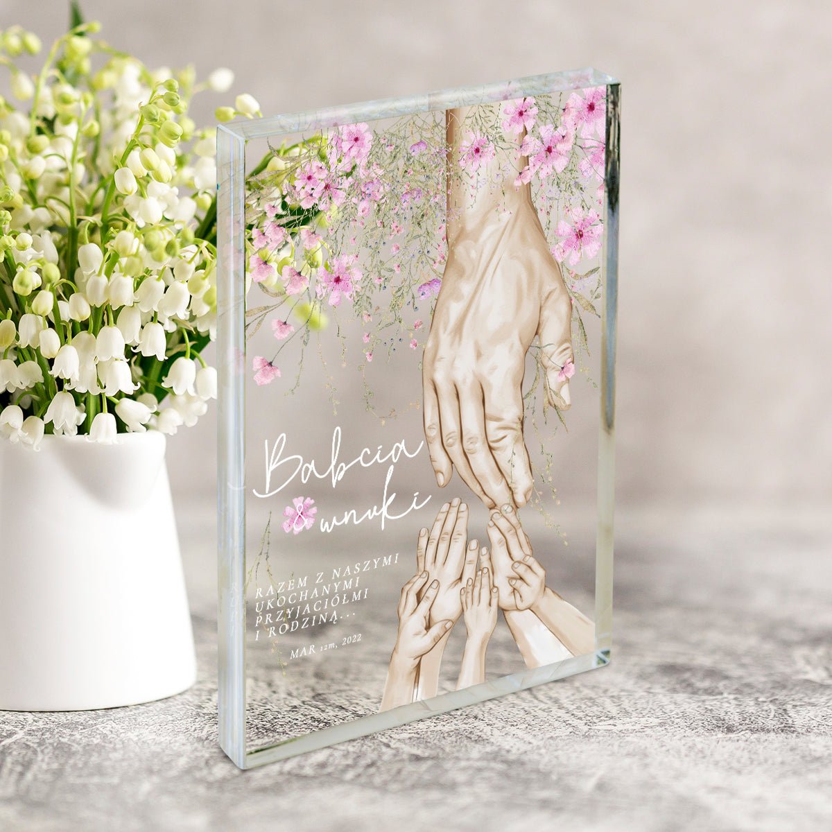 Dłonie babcia i wnuki - Druk na szkle, spersonalizowany prezent dla babci - Adamell.pl