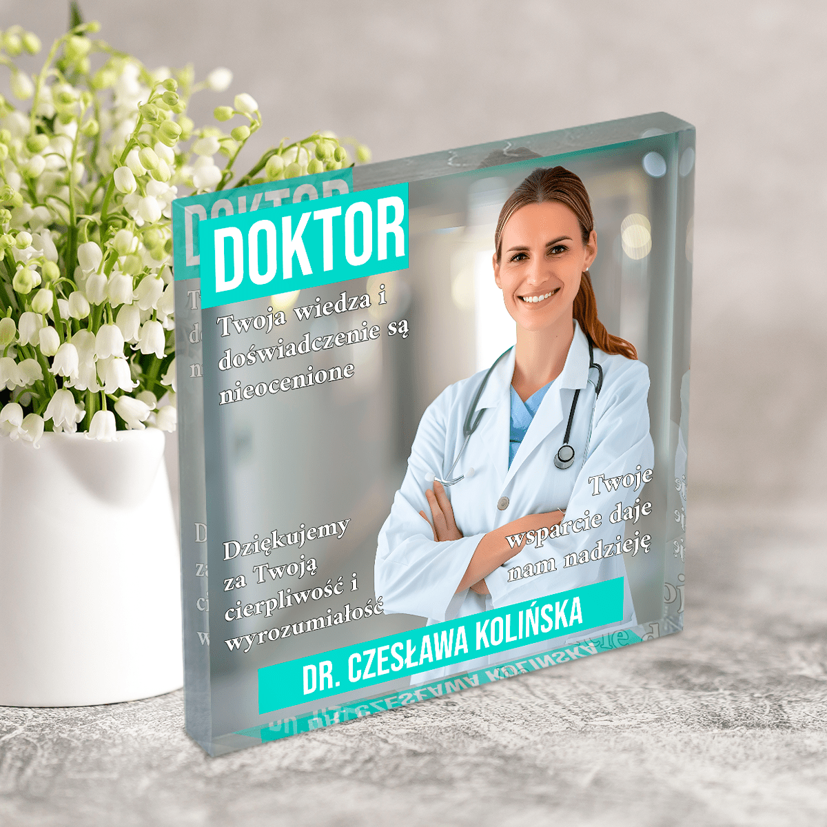 Doktor - Druk na kwadratowym szkle, spersonalizowany prezent dla lekarza - Adamell.pl