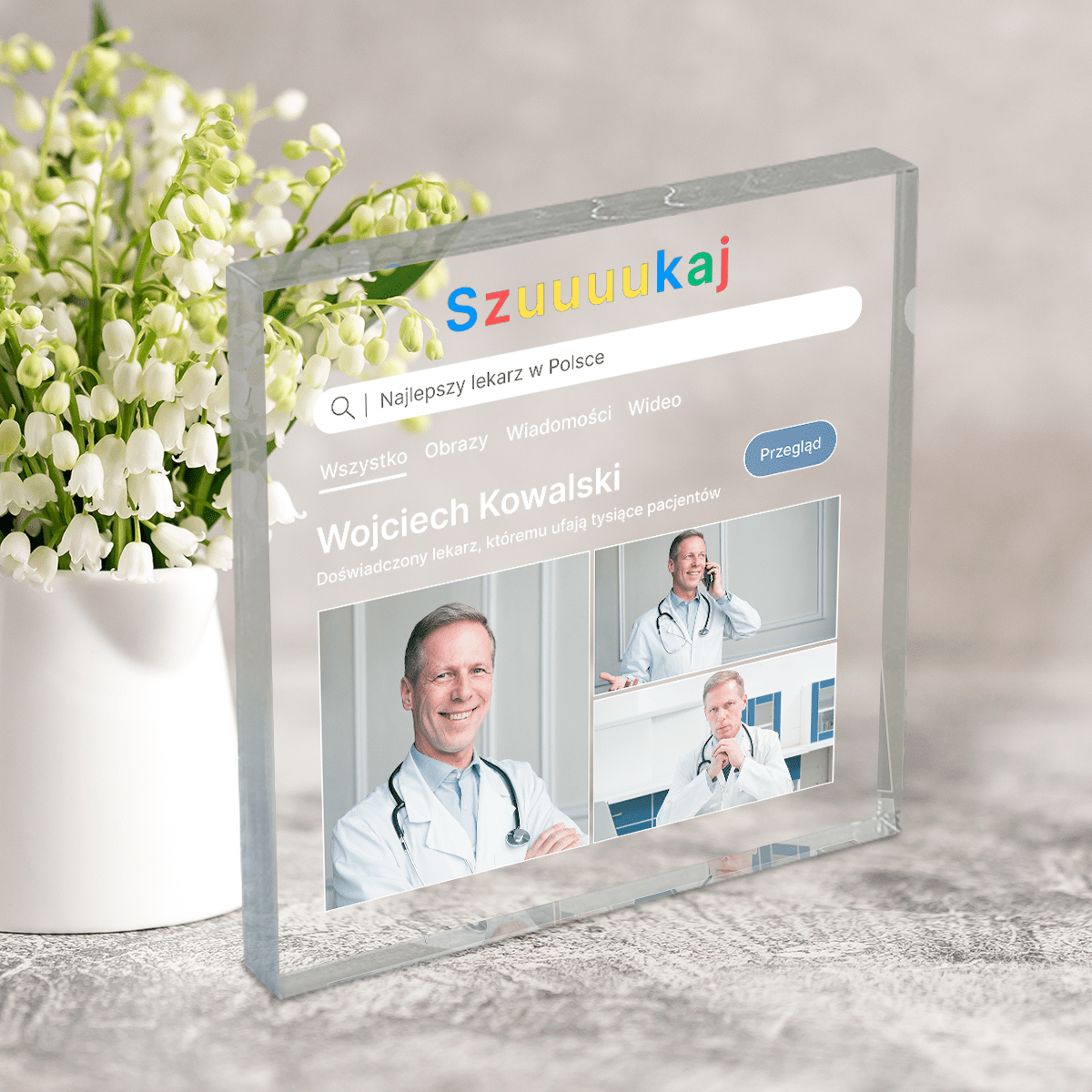 Doktor Google - Druk na kwadratowym szkle, spersonalizowany prezent dla lekarza - Adamell.pl
