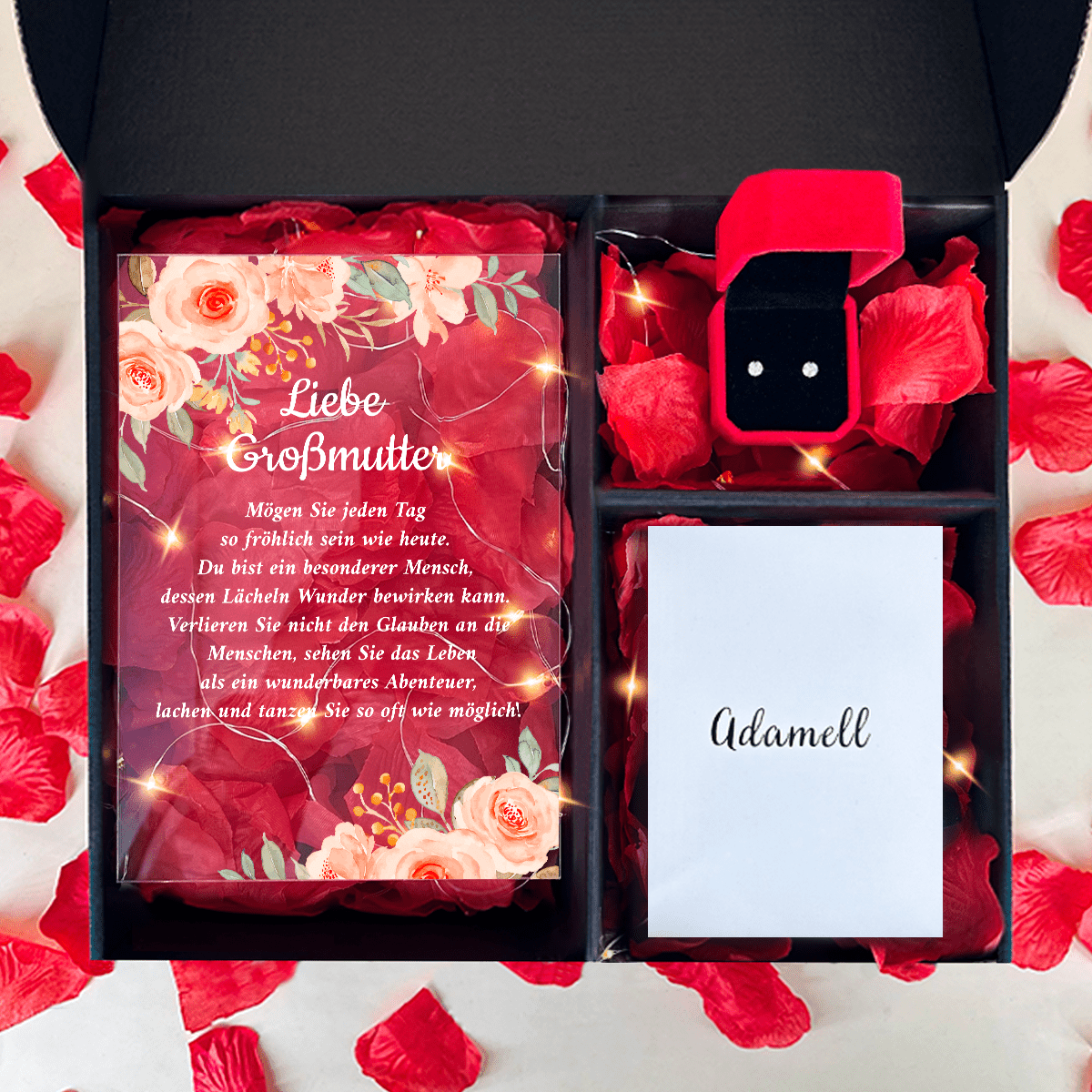 Droga Babciu druk na szkle + kolczyki box 2 w 1 - zestaw prezentowy box, spersonalizowany prezent dla babci - Adamell.pl