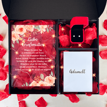 Droga Babciu druk na szkle + kolczyki box 2 w 1 - zestaw prezentowy box, spersonalizowany prezent dla babci - Adamell.pl