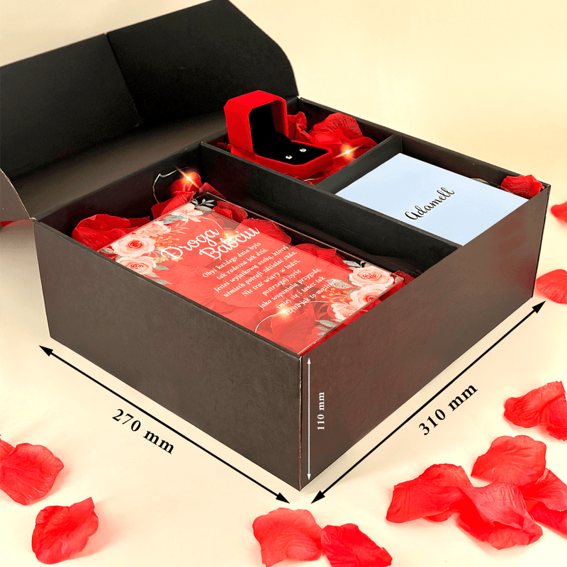 Droga Babciu druk na szkle + kolczyki box 2 w 1 - zestaw prezentowy box, spersonalizowany prezent dla babci - Adamell.pl