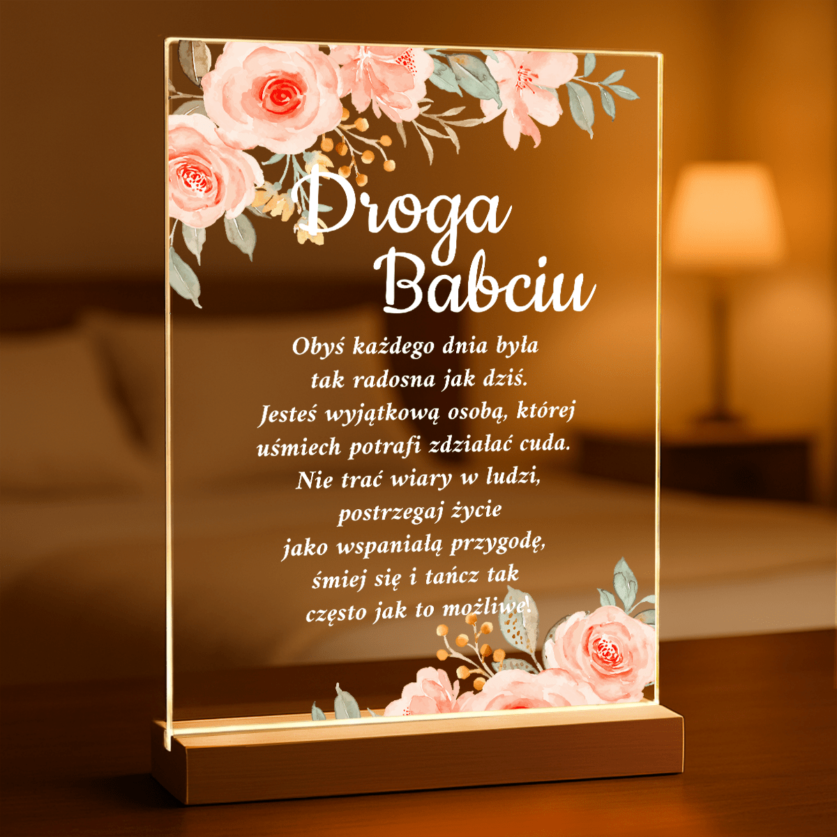 Droga Babciu - Druk na szkle, spersonalizowany prezent dla babci - Adamell.pl