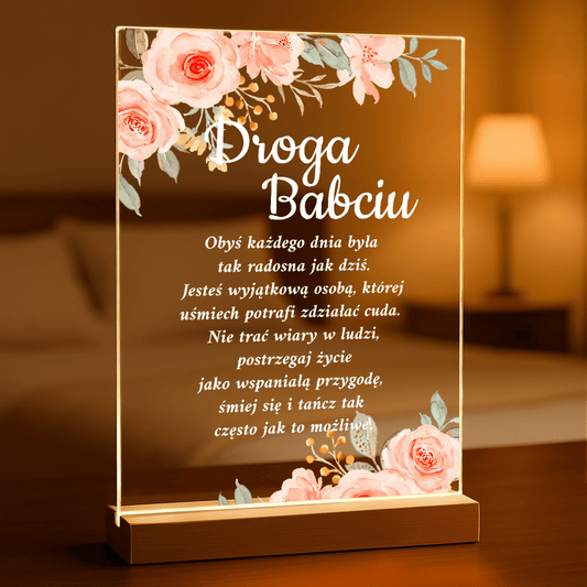 Droga Babciu - Druk na szkle, spersonalizowany prezent dla babci - Adamell.pl
