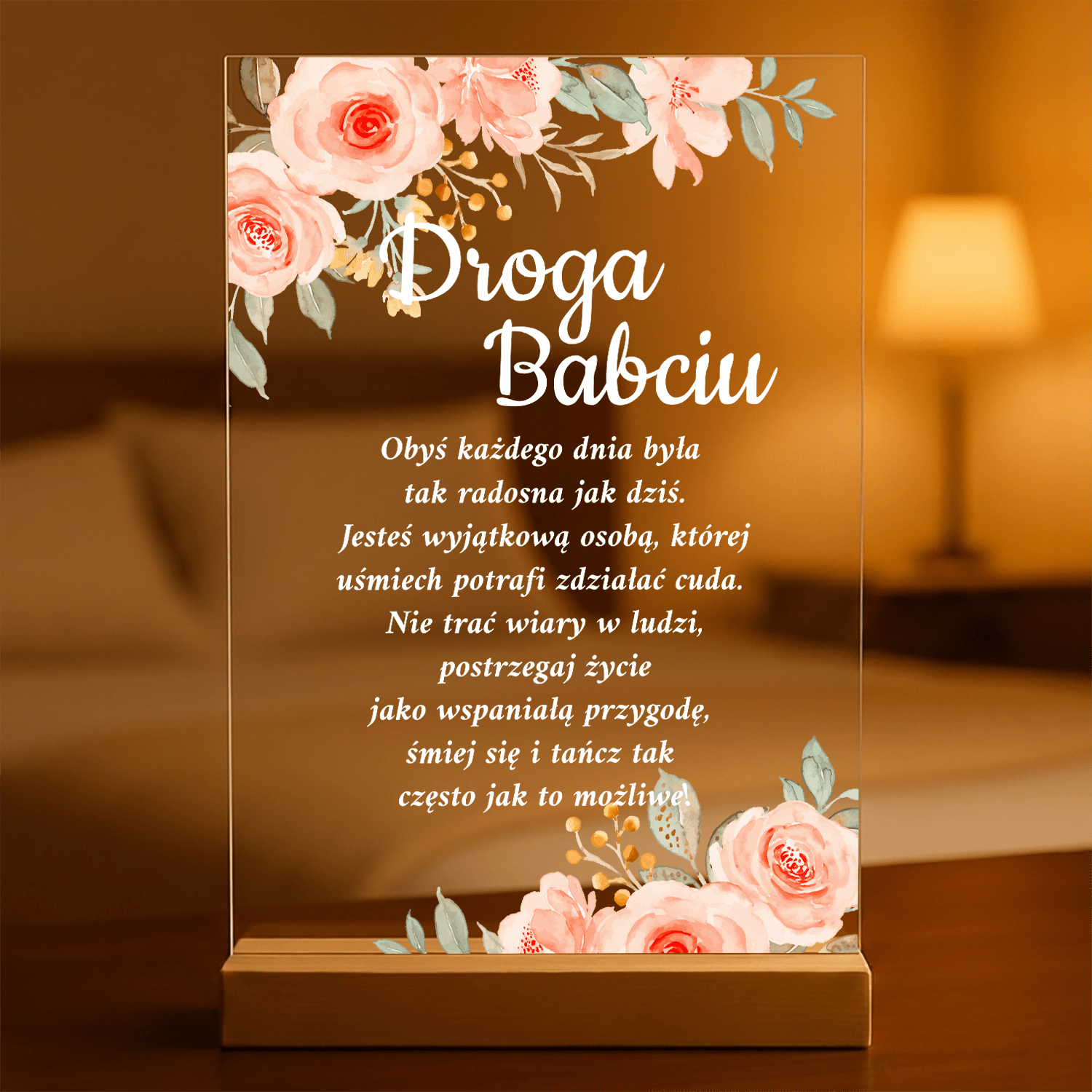 Droga Babciu - Druk na szkle, spersonalizowany prezent dla babci - Adamell.pl