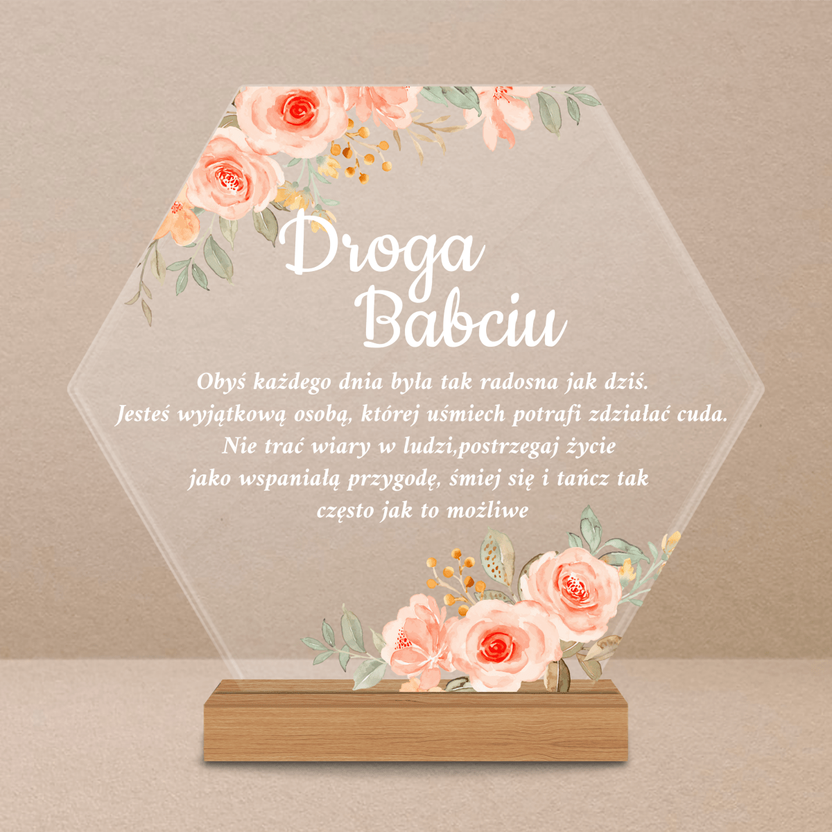 Droga babciu tekst - Druk na szkle, spersonalizowany prezent dla babci - Adamell.pl