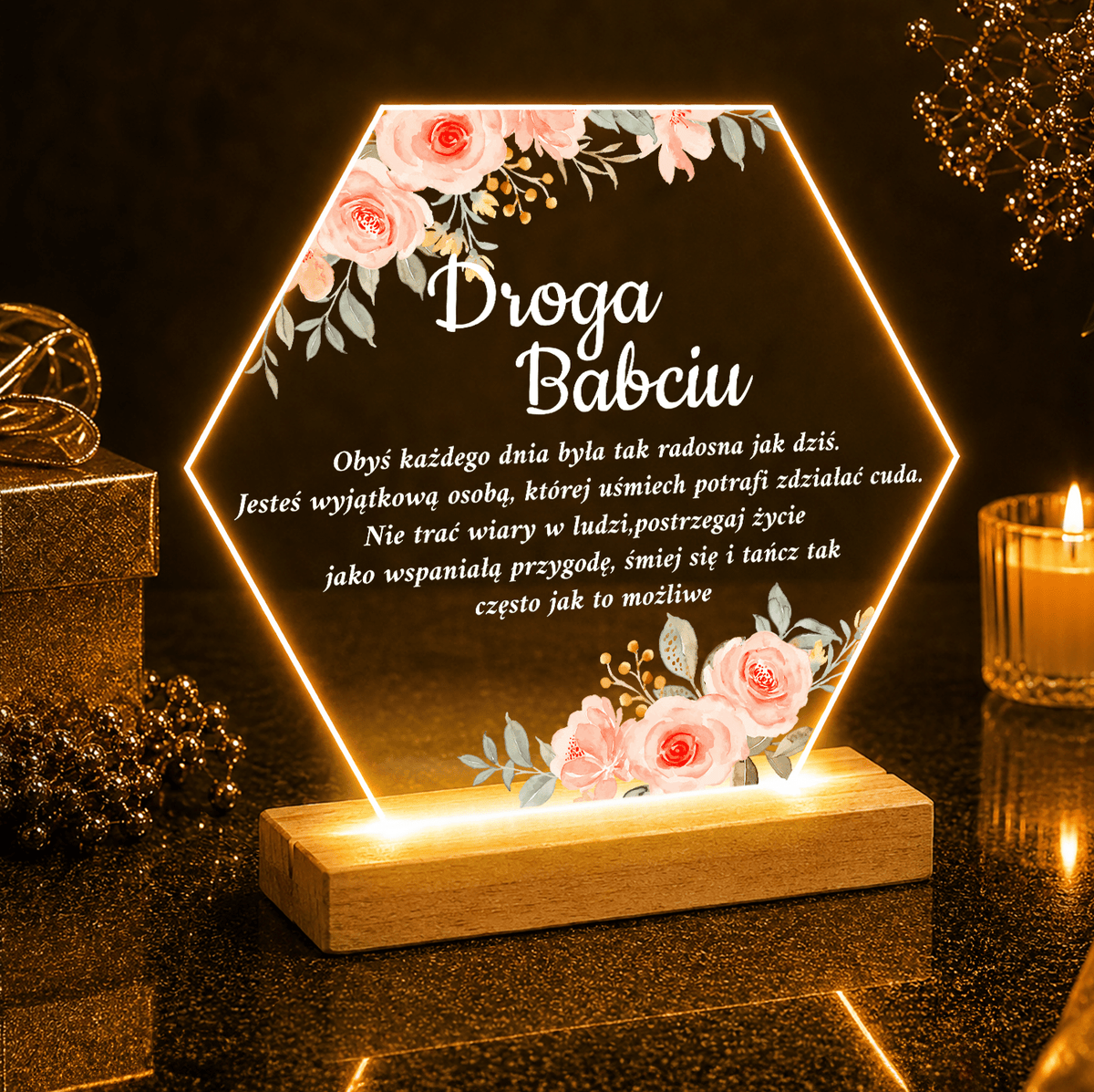 Droga babciu tekst - Druk na szkle, spersonalizowany prezent dla babci - Adamell.pl
