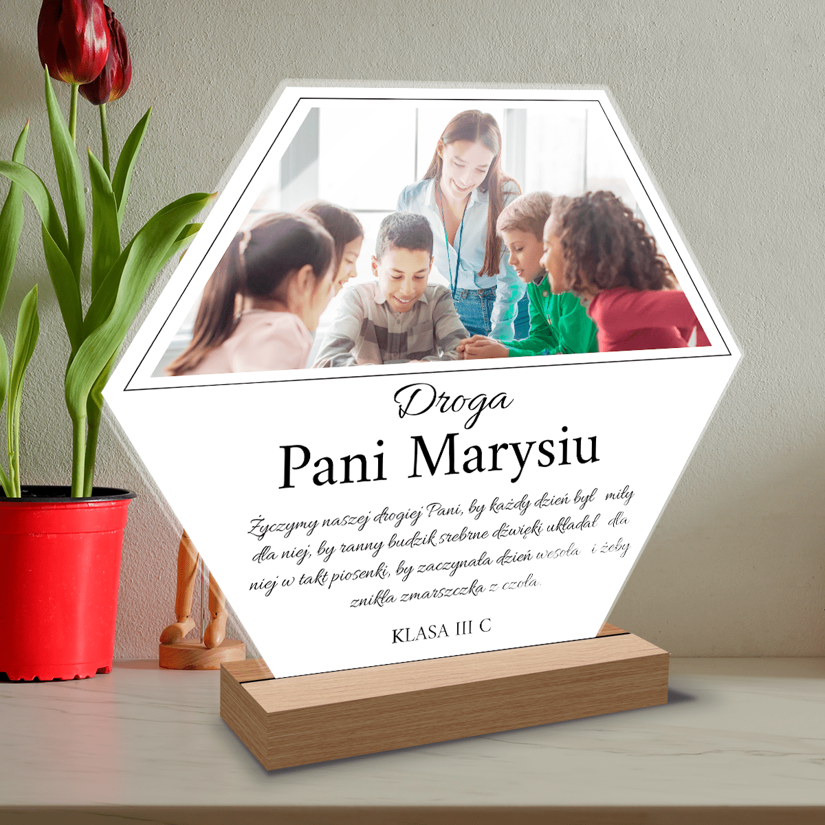Droga Pani nauczycielko - Druk na szkle, spersonalizowany prezent dla nauczycielki - Adamell.pl