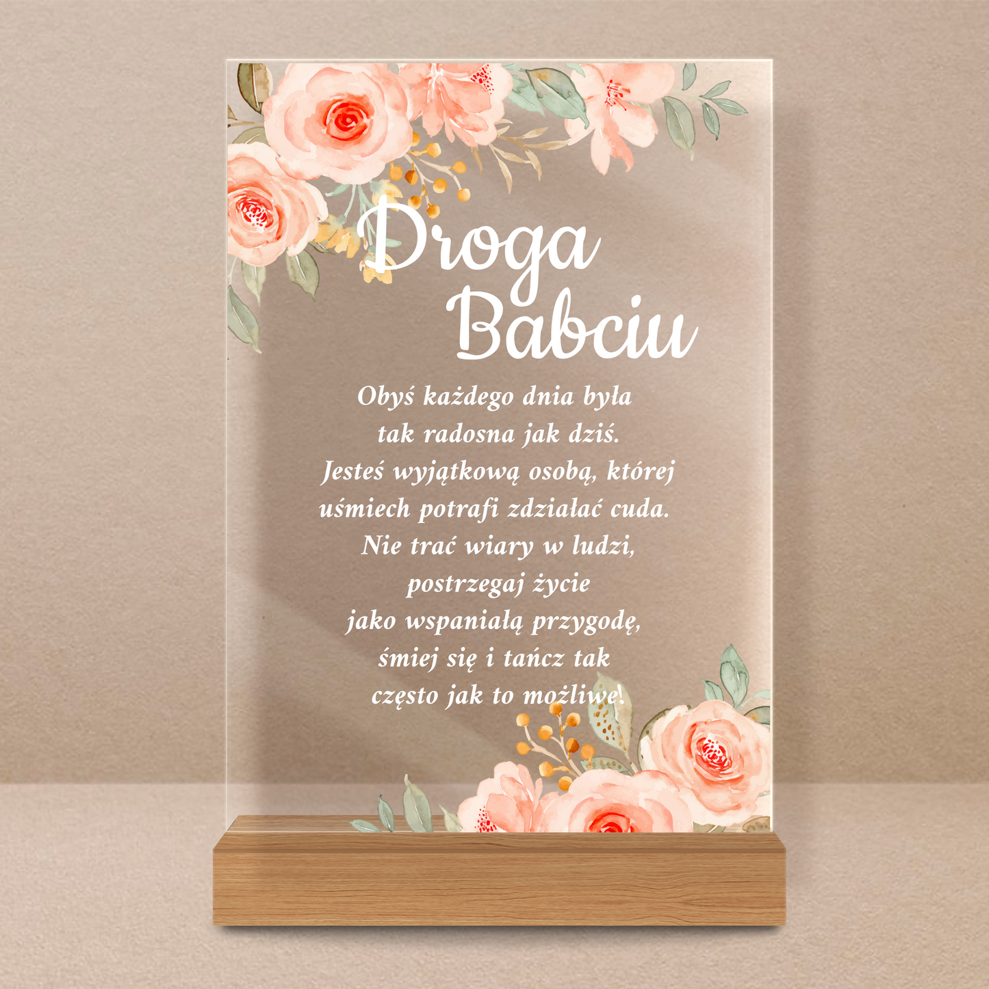 Droga Babciu - Druk na szkle, spersonalizowany prezent dla babci