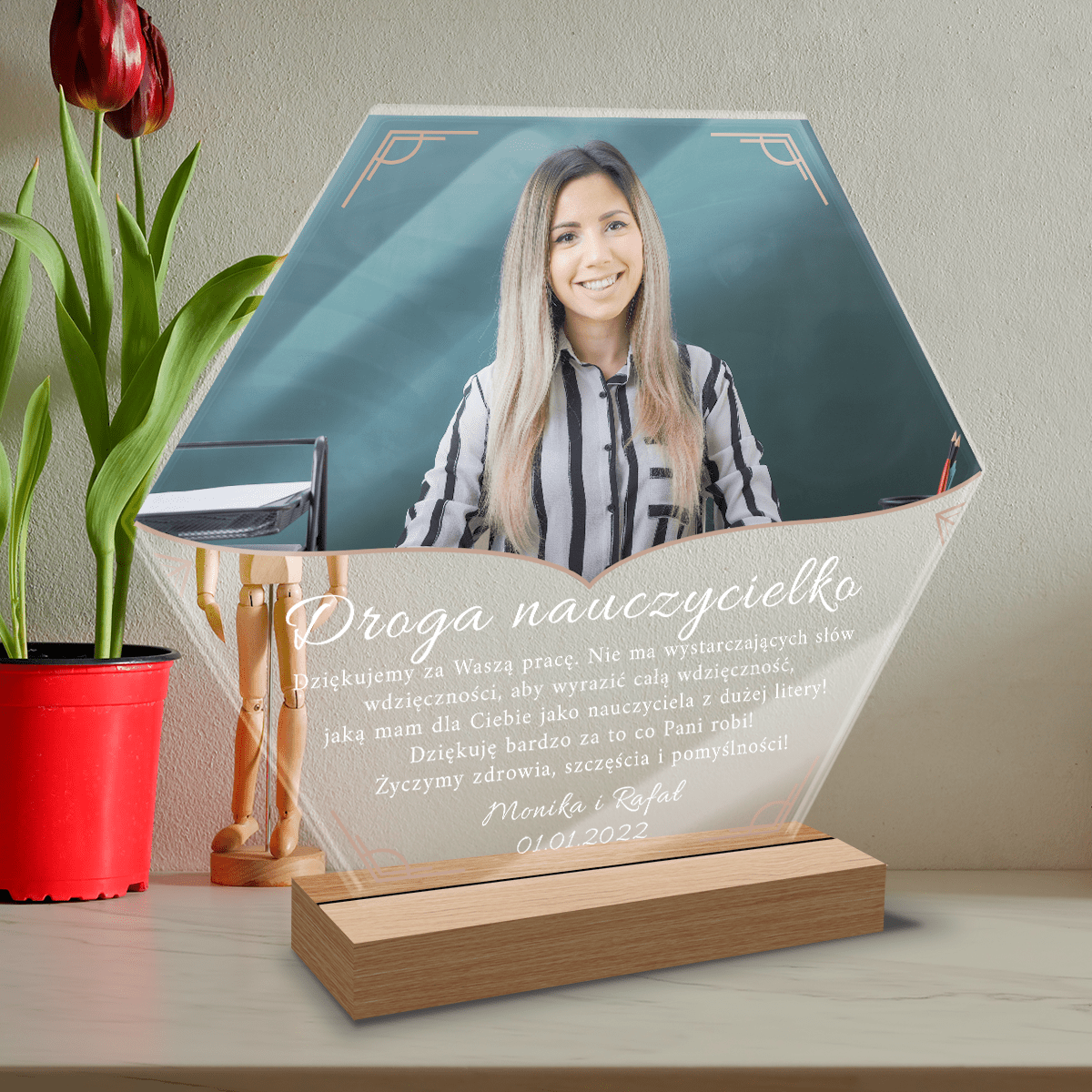 Drogiej nauczycielce - Druk na szkle, spersonalizowany prezent dla nauczyciela - Adamell.pl