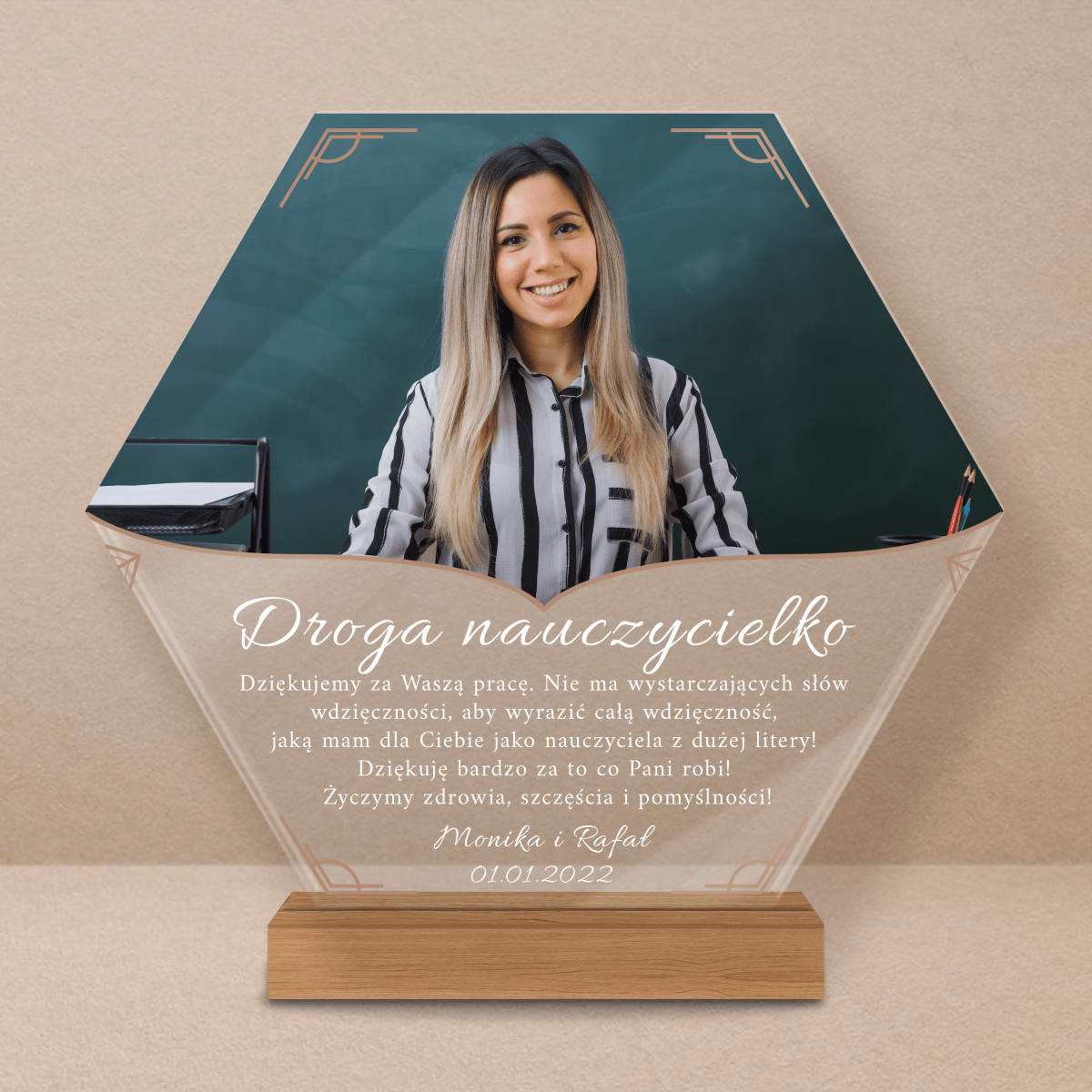Drogiej nauczycielce - Druk na szkle, spersonalizowany prezent dla nauczyciela - Adamell.pl
