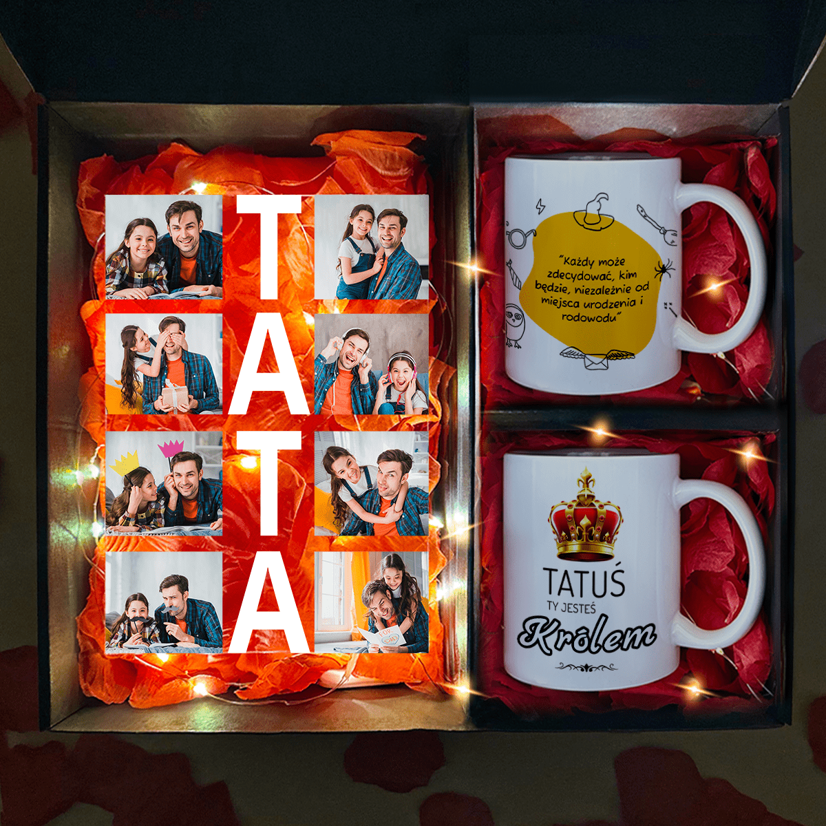 Druk na szkle + 2 kubki TATUŚ KRÓLEM - zestaw prezentowy 2 w 1, spersonalizowany prezent dla taty - Adamell.pl