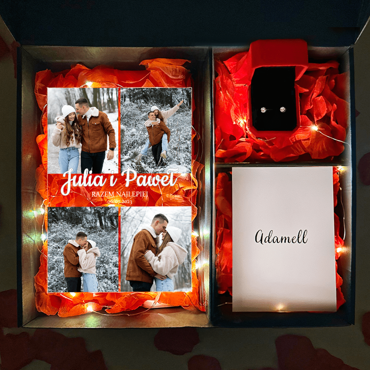 Druk na szkle Razem najlepiej + kolczyki box 2 w 1 - zestaw prezentowy box, spersonalizowany prezent dla kobiety - Adamell.pl