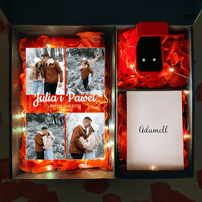 Druk na szkle Razem najlepiej + kolczyki box 2 w 1 - zestaw prezentowy box, spersonalizowany prezent dla kobiety - Adamell.pl