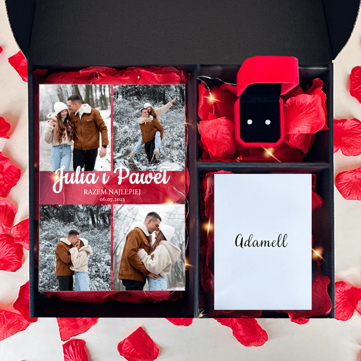 Druk na szkle Razem najlepiej + kolczyki box 2 w 1 - zestaw prezentowy box, spersonalizowany prezent dla kobiety - Adamell.pl