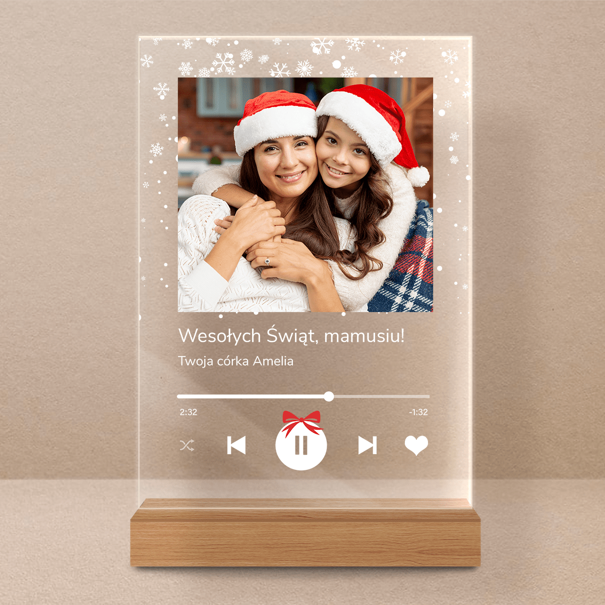 Druk na szkle SPOTIFY MAMA + złota róża wieczna - zestaw prezentowy 2 w 1, spersonalizowany prezent dla mamy - Adamell.pl