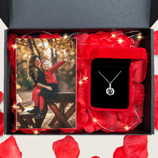 Druk na szkle ZDJĘCIE Z CIOCIĄ + wisiorek box 2 w 1 - zestaw prezentowy, spersonalizowany prezent dla cioci - Adamell.pl