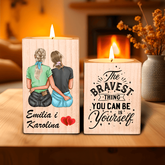 Dwie przyjaciółki - 2 x Drewniany świecznik, spersonalizowany prezent dla przyjaciółki - Adamell.pl