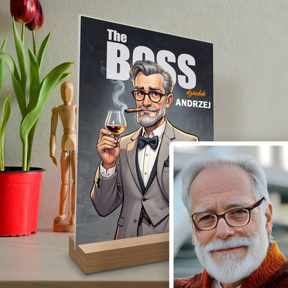 Dziadek boss ilustracja - Druk na szkle, spersonalizowany prezent dla dziadka - Adamell.pl