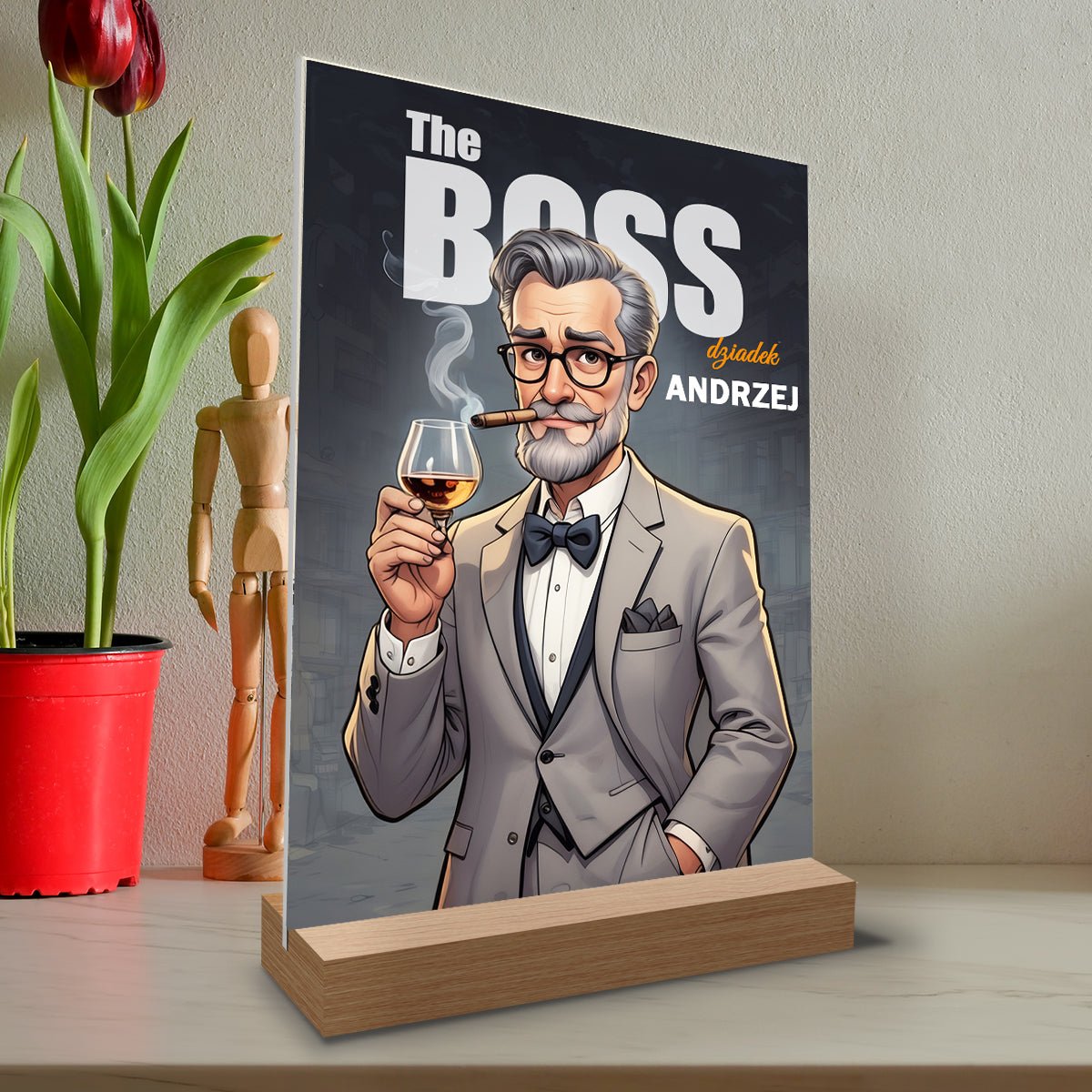 Dziadek boss ilustracja - Druk na szkle, spersonalizowany prezent dla dziadka - Adamell.pl