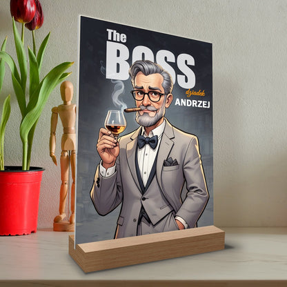 Dziadek boss ilustracja - Druk na szkle, spersonalizowany prezent dla dziadka - Adamell.pl