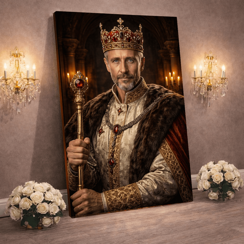 Dziadek król portret - druk na płótnie, spersonalizowany prezent dla dziadka - Adamell.pl