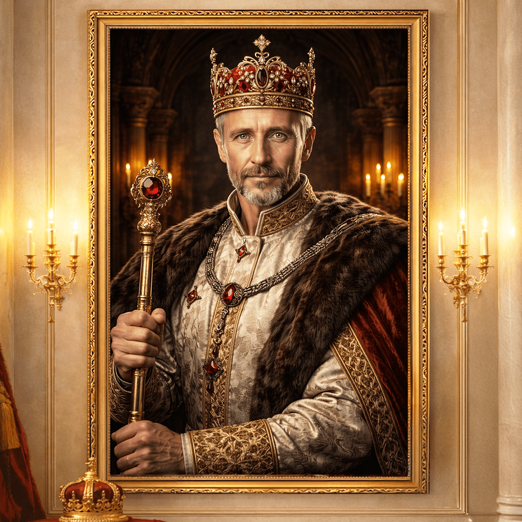 Dziadek król portret - druk na płótnie, spersonalizowany prezent dla dziadka - Adamell.pl