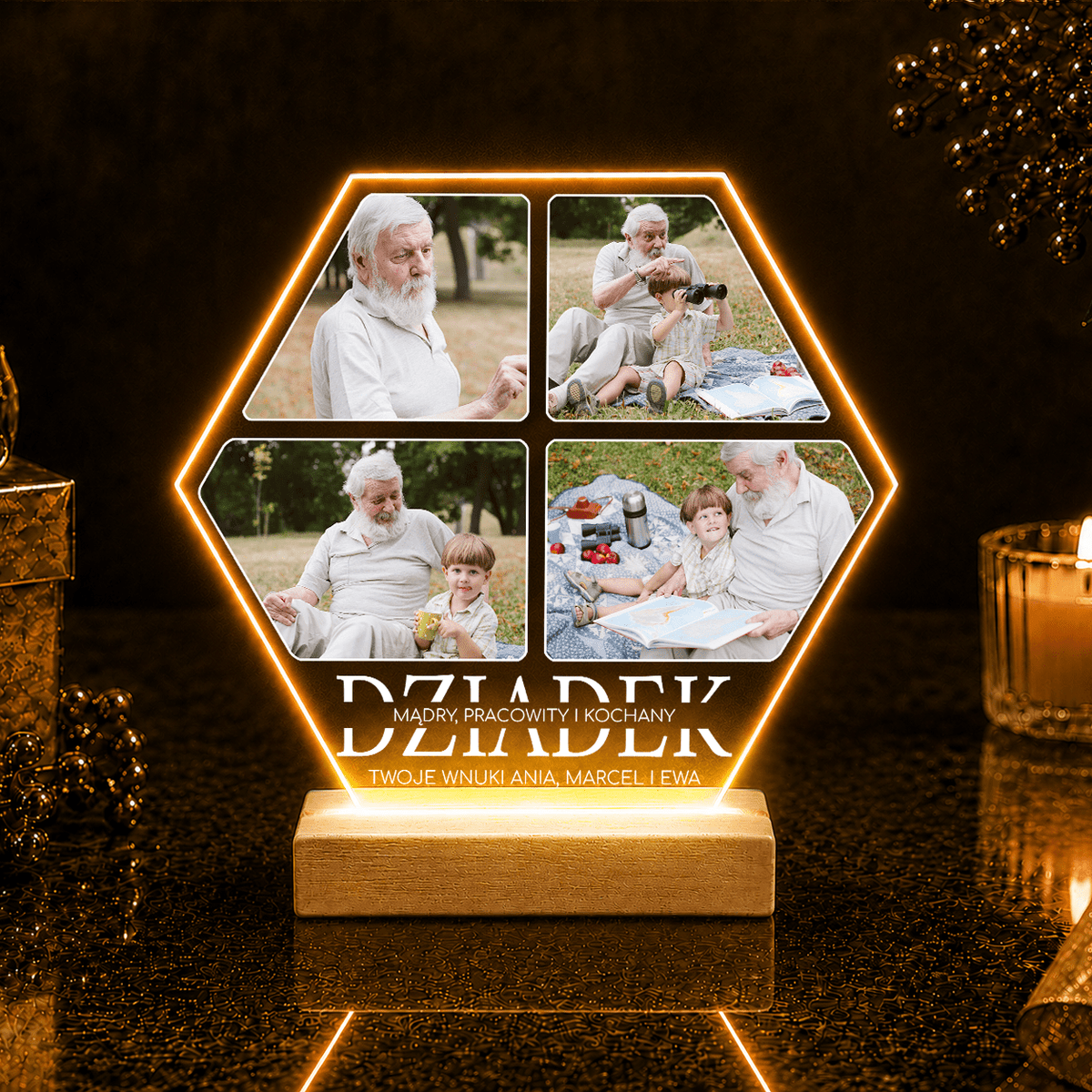 Dziadek mądry pracowity, kochany - Druk na szkle, spersonalizowany prezent dla dziadka - Adamell.pl